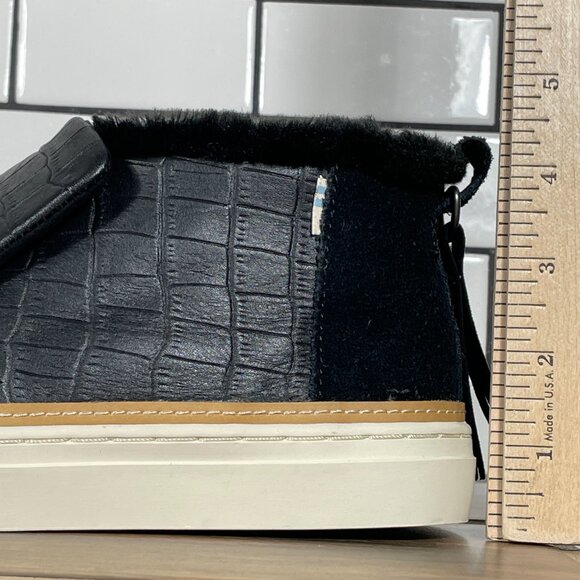 Toms Paxton Womens Size 8.5 Shoes Black Croc Embossed Leather Faux Fur Sneaker - Picture 9 of 13